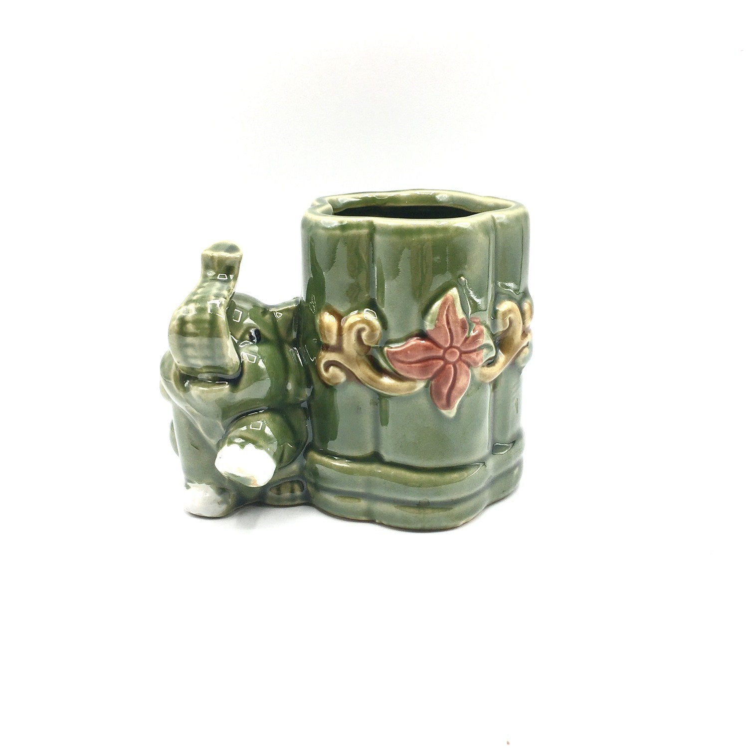 4‘’High Elephant Glazed Vase For Lucky Bamboo