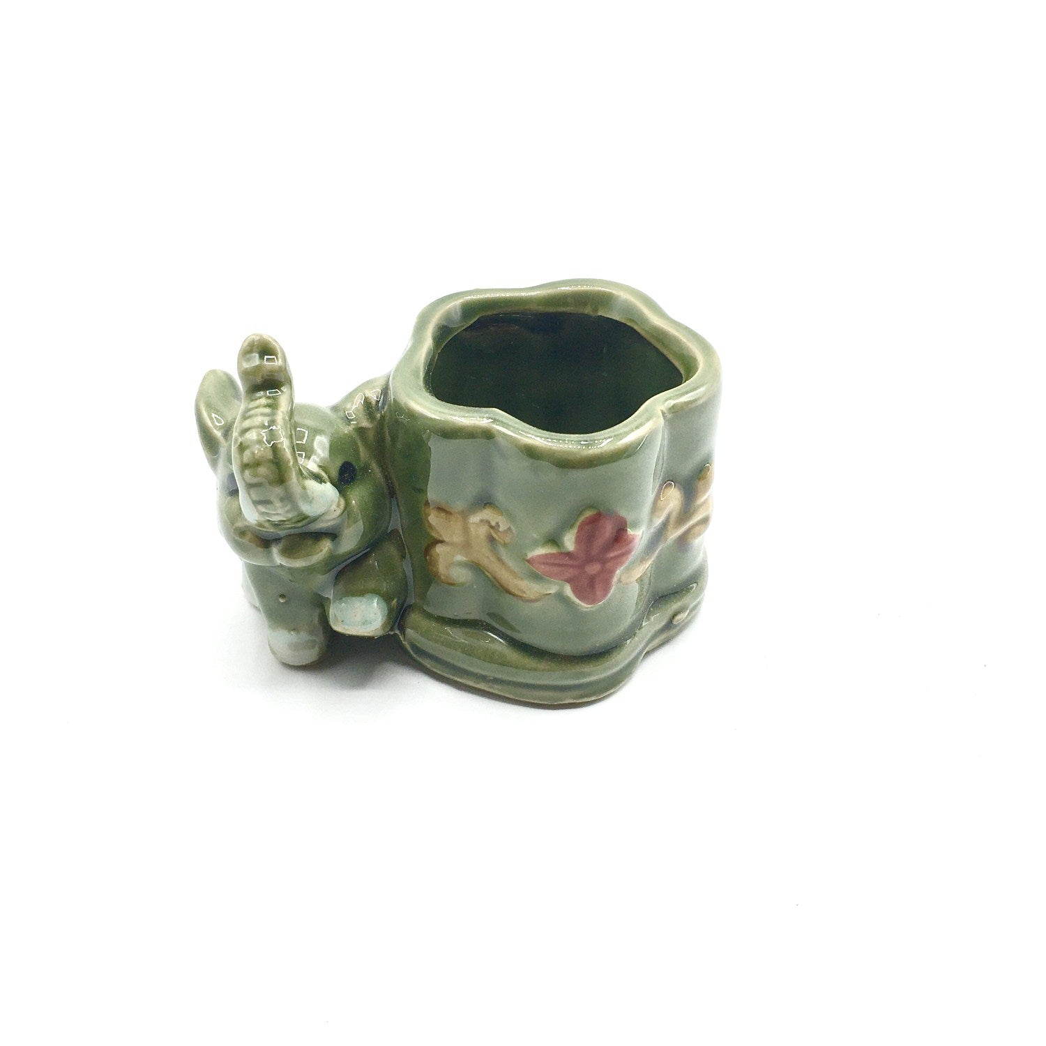 3.5‘’High Elephant Glazed Vase For Lucky Bamboo