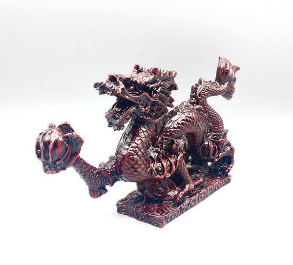 Chinese Feng Shui Dragon Figurine Statue for Luck & Success 8.5 inch Long (Red)