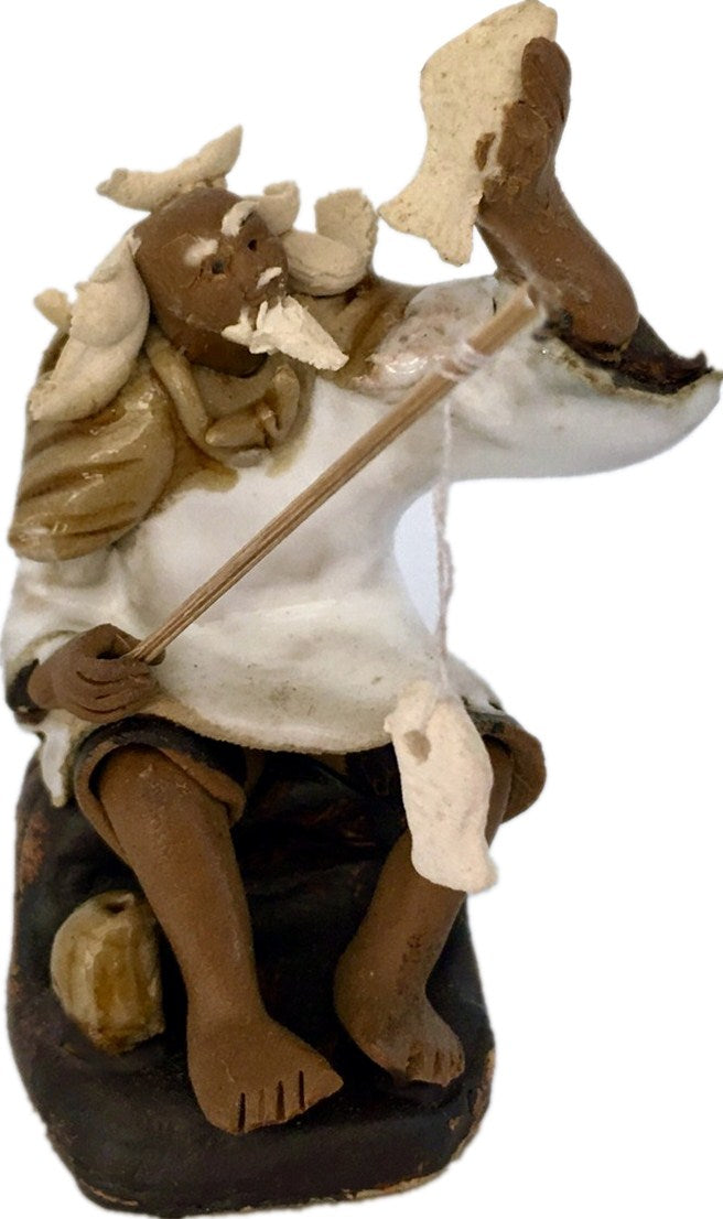 Ceramic Figurine -  Fisherman With Fishing pole 1.25‘’x 2.75''  white ,Posture A