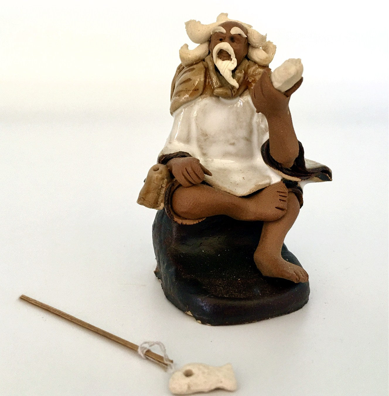 Ceramic Figurine -  Fisherman With Fishing pole 1.25‘’x 2.75''  white ,Posture C