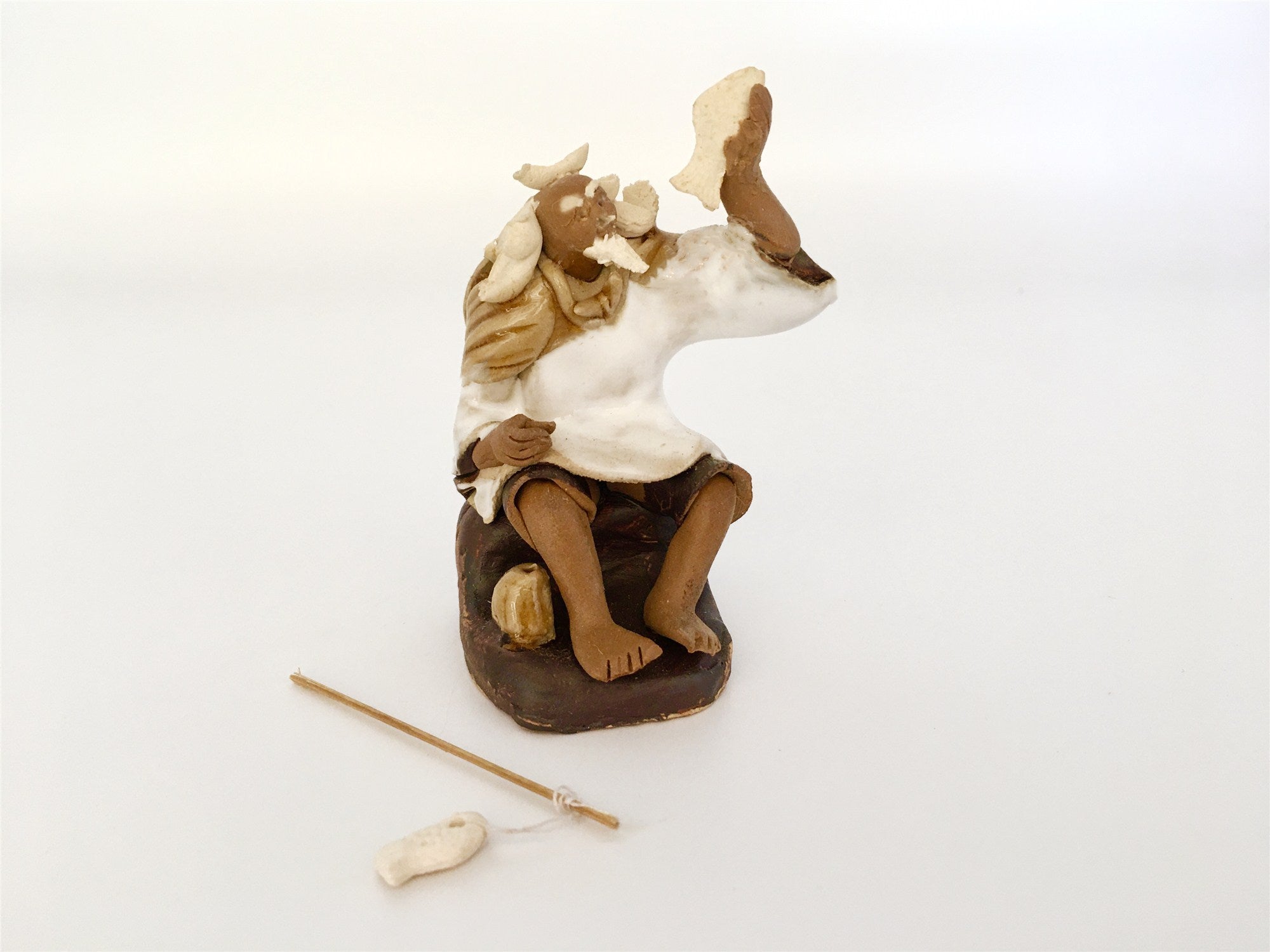 Ceramic Figurine -  Fisherman With Fishing pole 1.25‘’x 2.75''  white ,Posture A